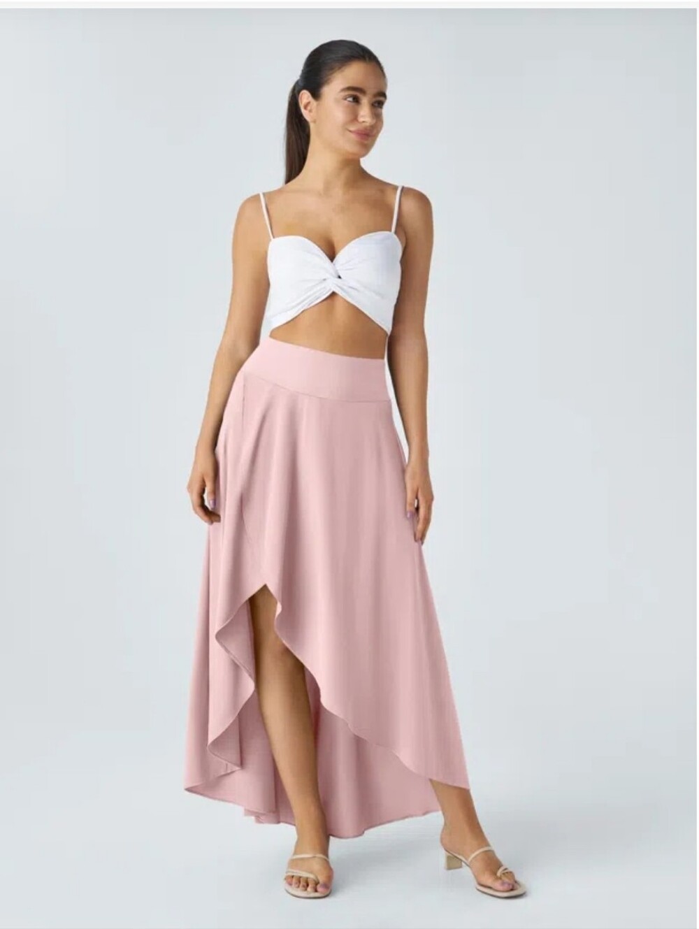 Halara Breezeful™ High Waisted High-Low Ruffle 2-in-1 Maxi Skirt in Primrose Pin